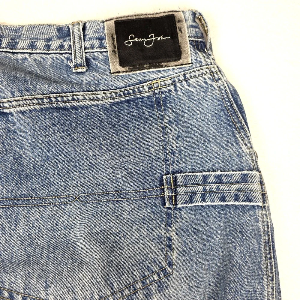 Sean John Mens Jeans 40x32 Blue Baggy Retro Hip-Hop Distressed Denim Hammer Loop